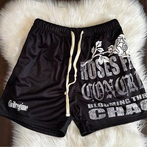 Civil Regime “Roses From Concrete” Mesh Graphic Shorts Men’s Medium Black